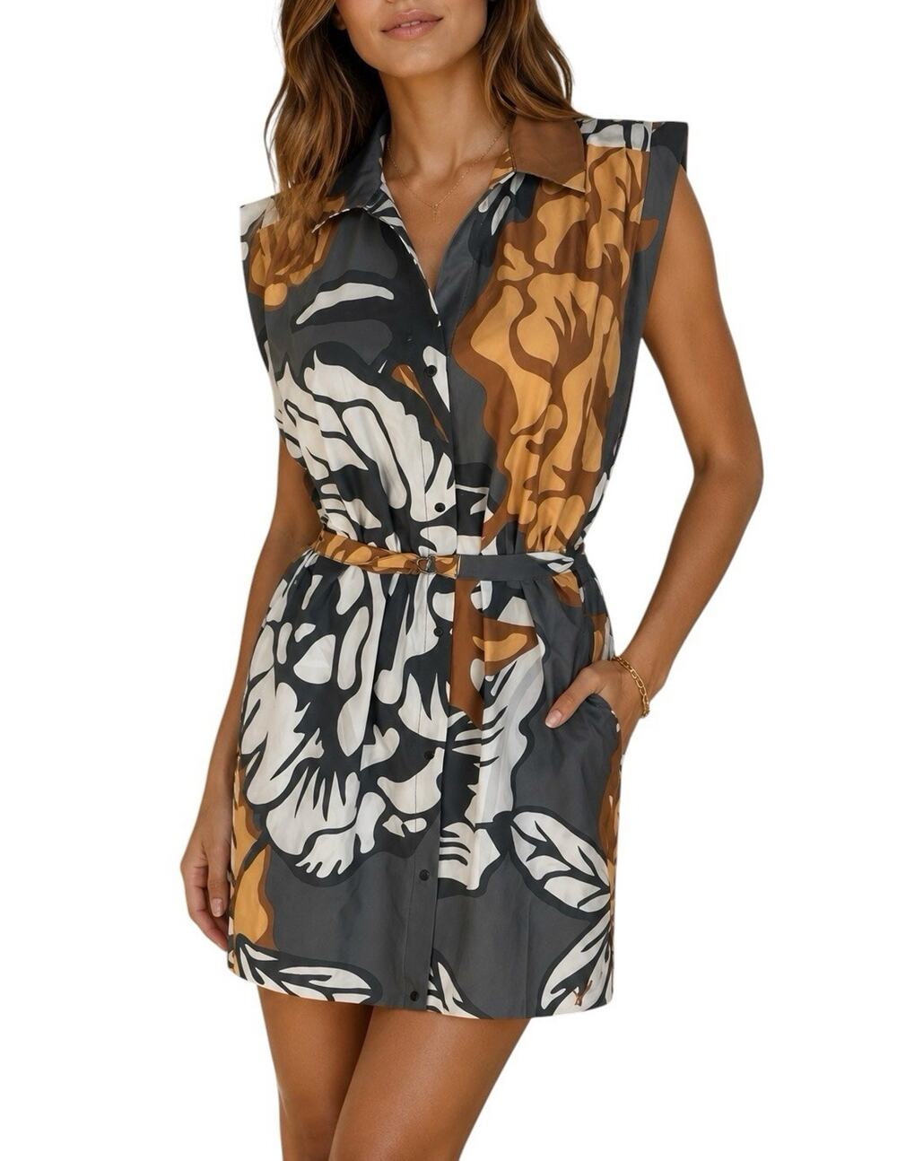 Indyeva Floral Belted Shirt Dress Sleeveless Outdoor Travel Adventure Size XS